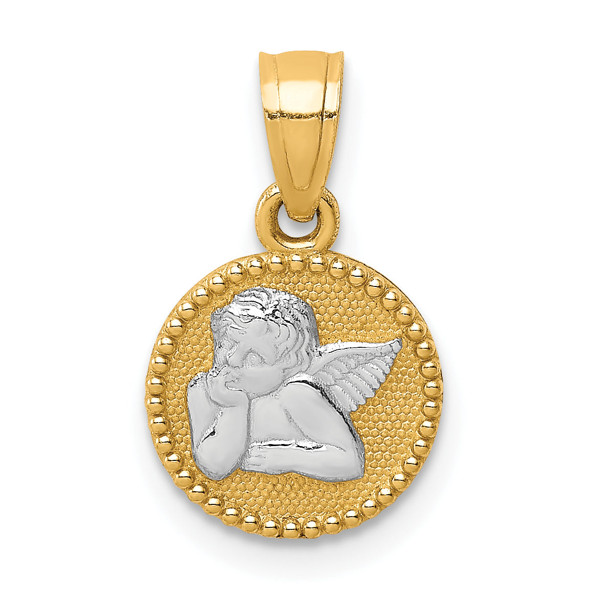 10K W/Rhodium Polished and Textured Angel Pendant