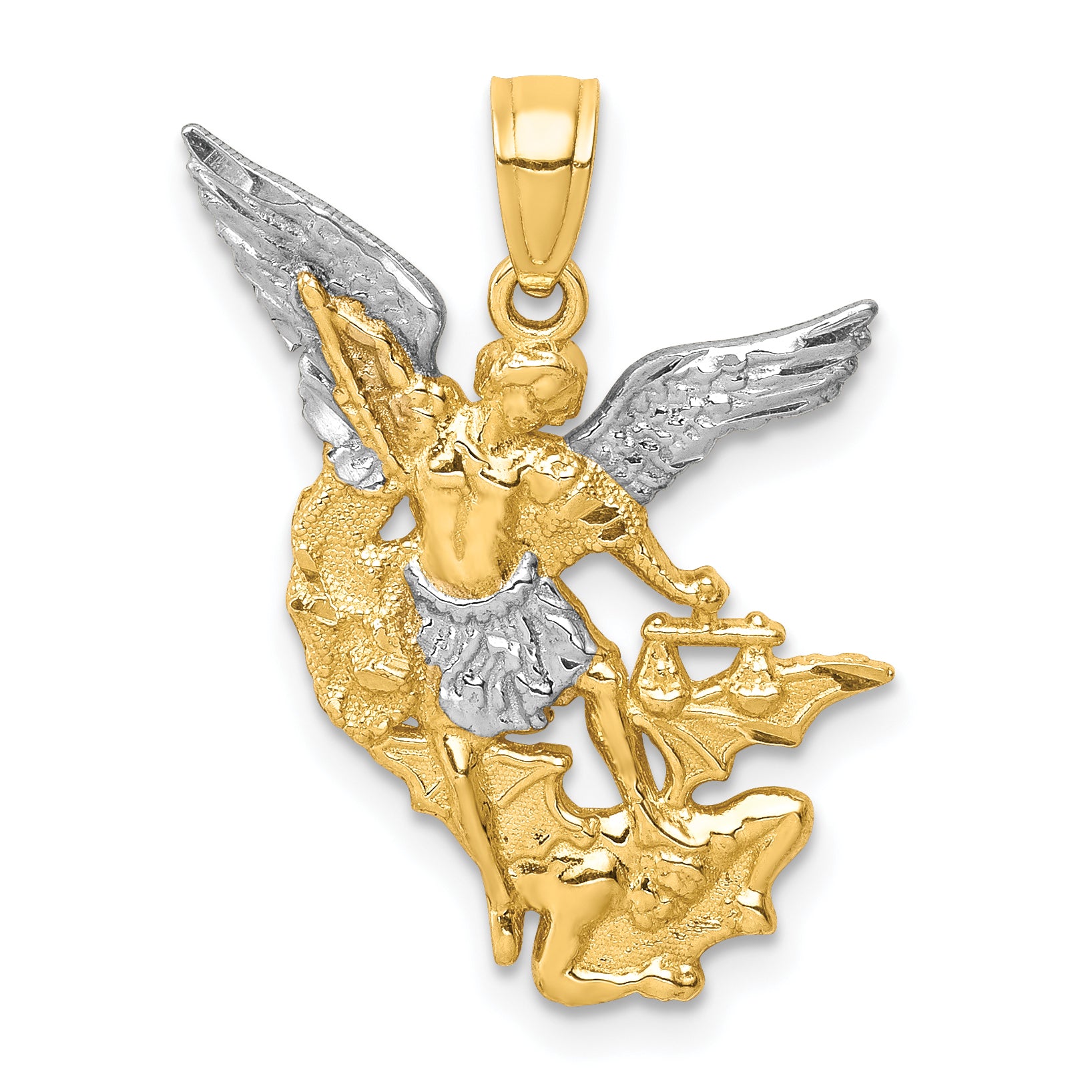 10K D/C w/Rhodium Saint Michael Pendant