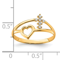 10K Heart And Cross CZ Ring