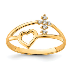 10K Heart And Cross CZ Ring