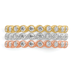 10K Tri-color Set of Three Stackable CZ Rings