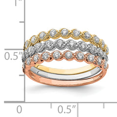 10K Tri-color Set of Three Stackable CZ Rings