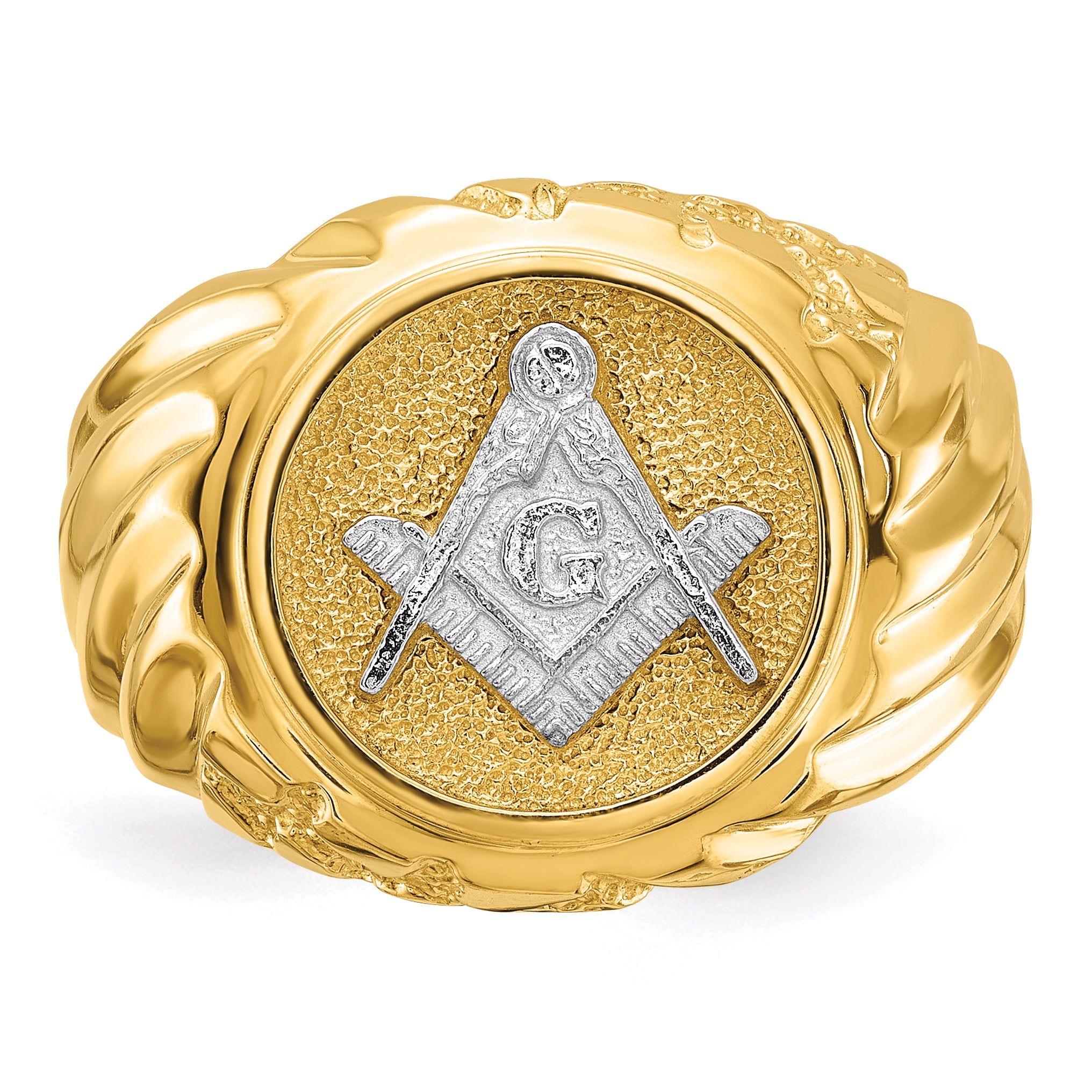 10k Two-tone Men's Polished and Textured Masonic Ring