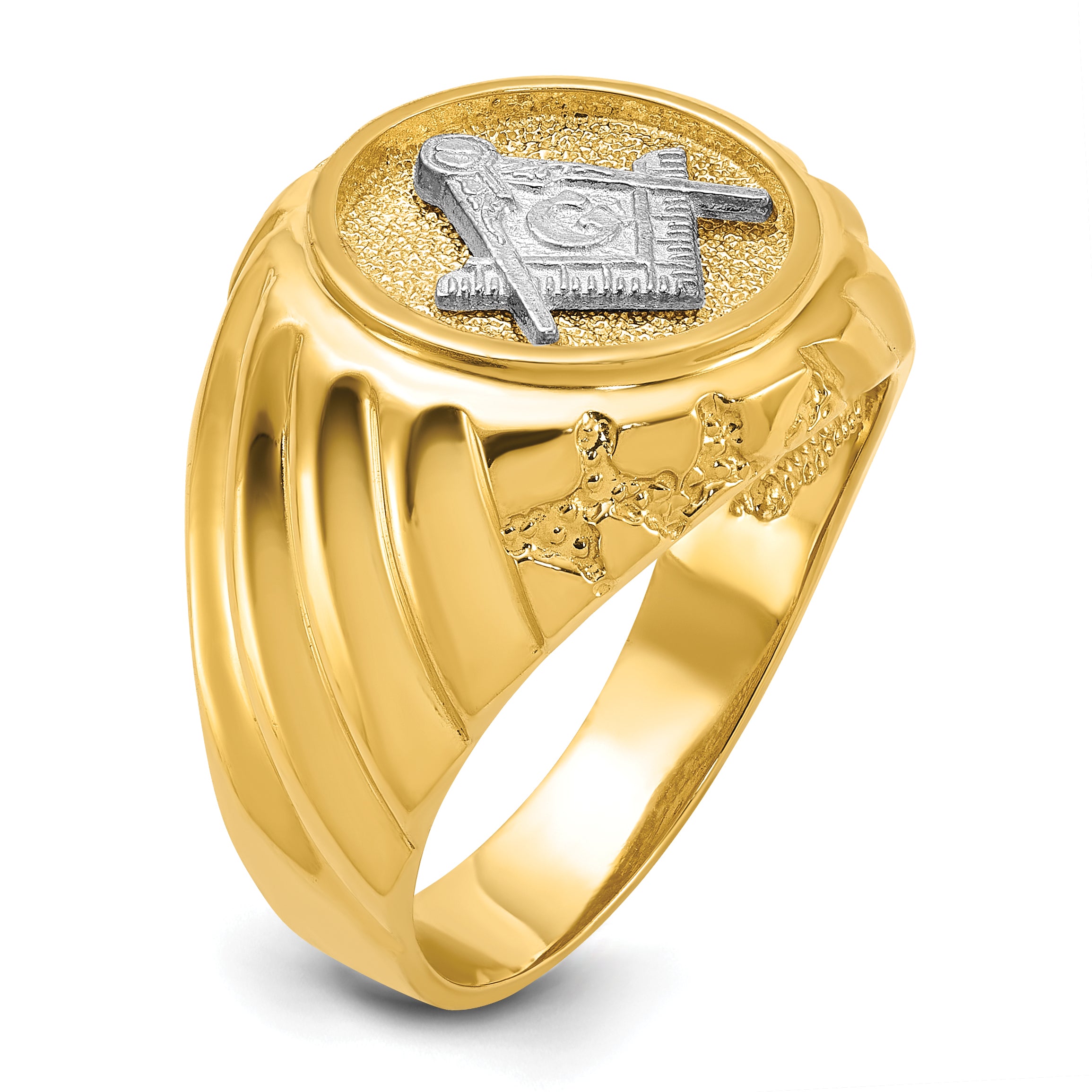 10k Two-tone Men's Polished and Textured Masonic Ring