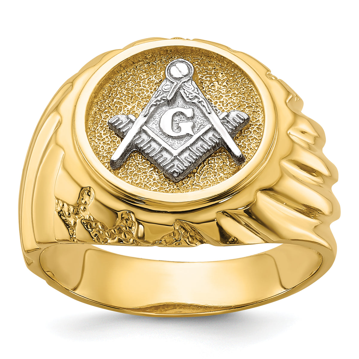 10k Two-tone Men's Polished and Textured Masonic Ring