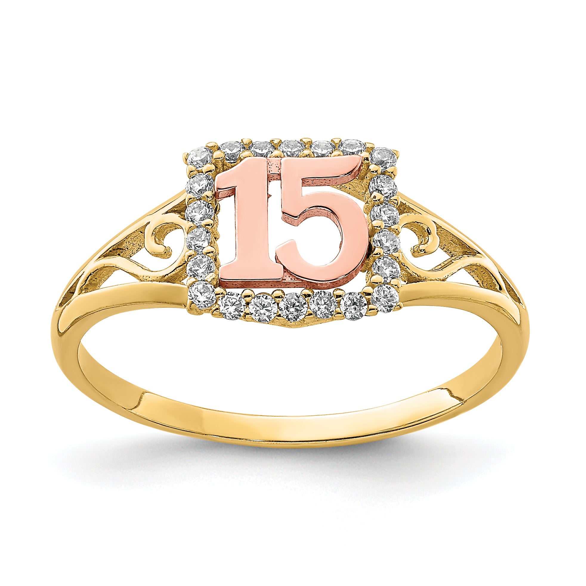 10K Two-Tone CZ 15 Ring