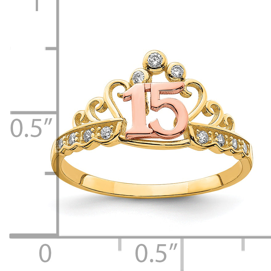 10K Two-Tone CZ 15 Crown Ring