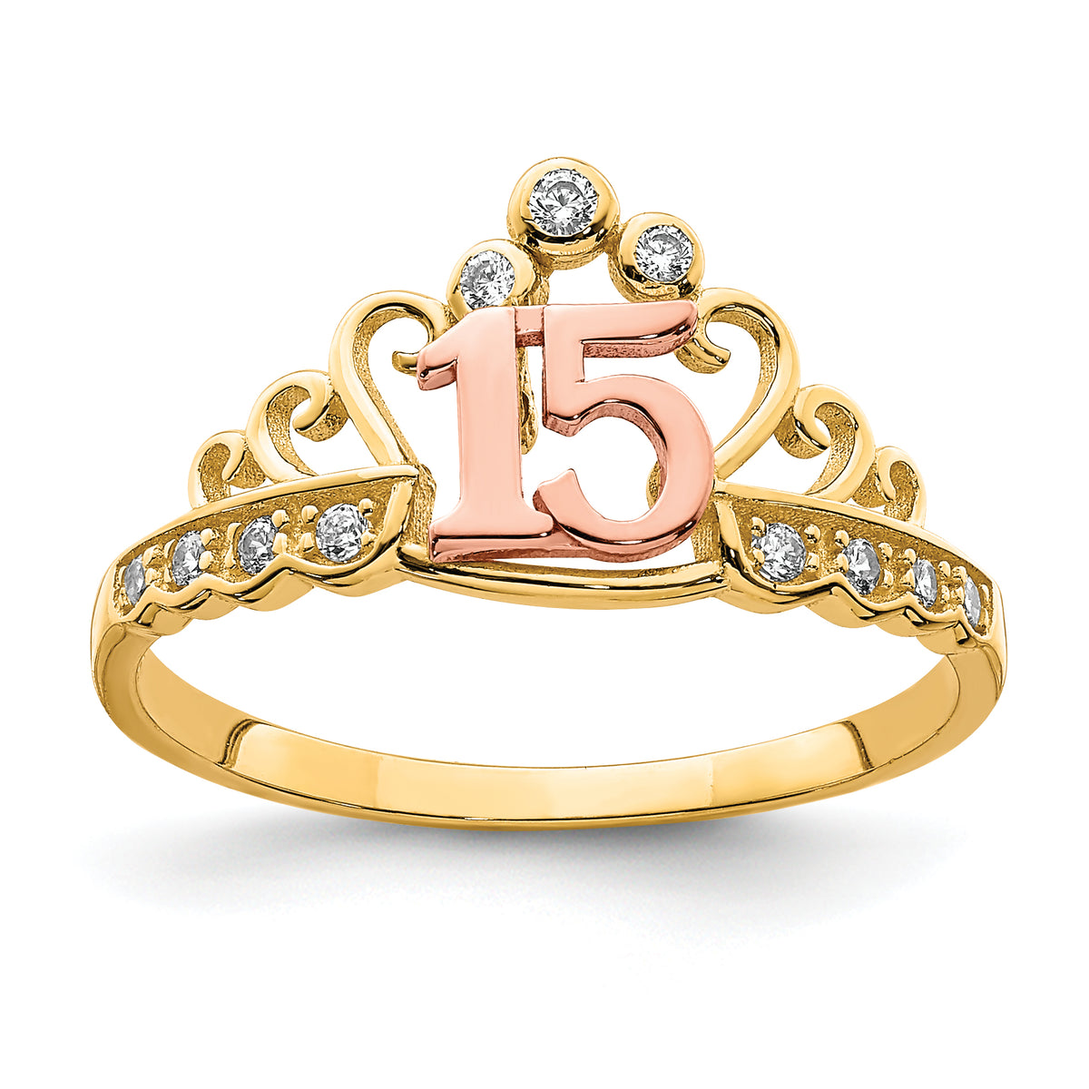 10K Two-Tone CZ 15 Crown Ring