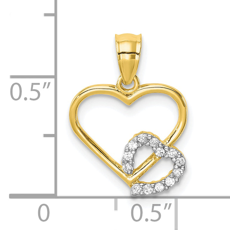 10K CZ Heart in Heart Pendant