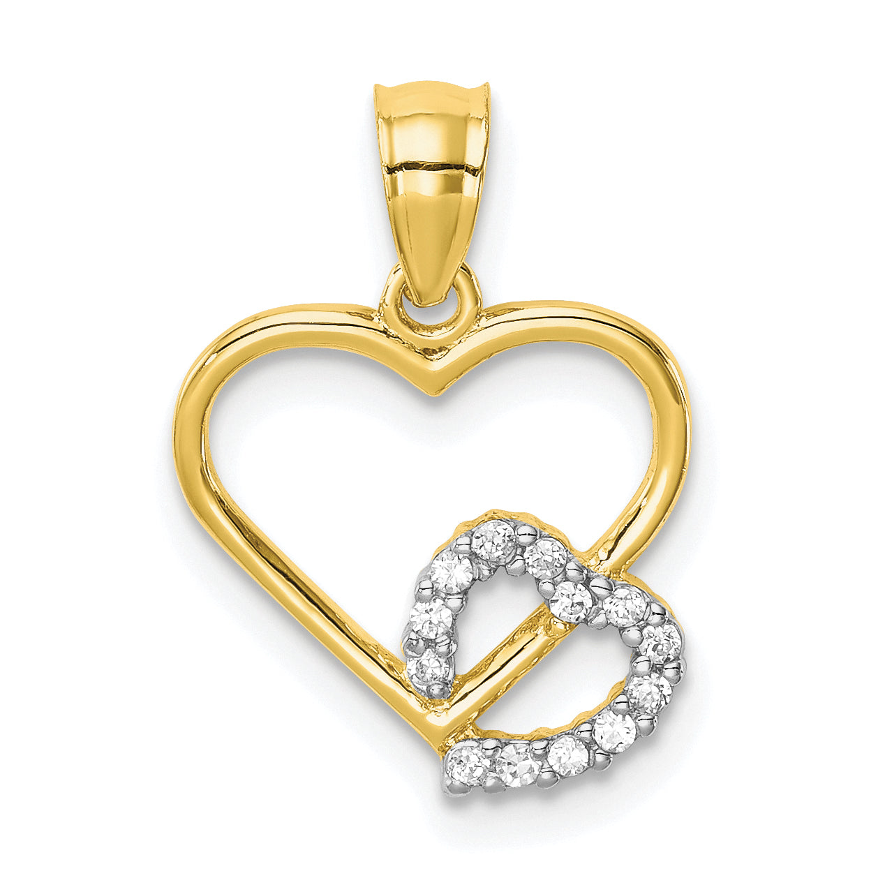 10K CZ Heart in Heart Pendant