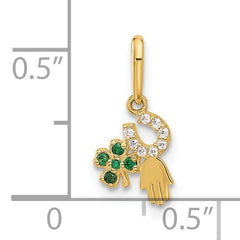 10K Polished Clover Horseshoe Hamsa CZ Luck Pendant