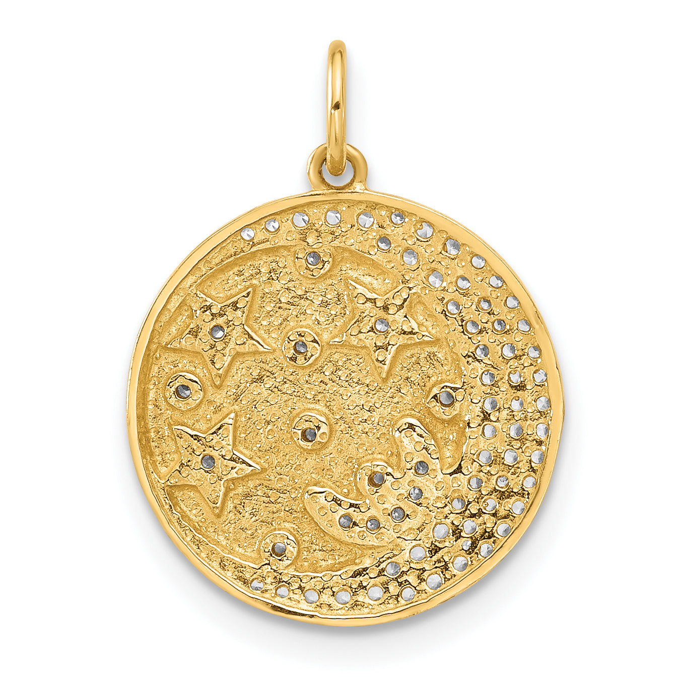 10K Polished CZ Moon and Stars Disc Charm