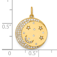 10K Polished CZ Moon and Stars Disc Charm