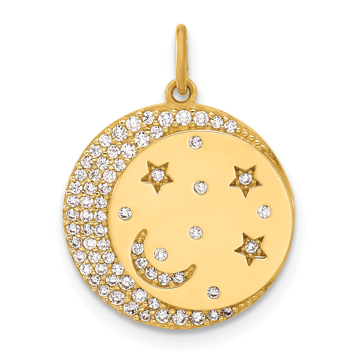 10K Polished CZ Moon and Stars Disc Charm