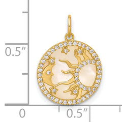 10K Polished CZ and Mother of Pearl Sun Moon and Stars Disc Charm