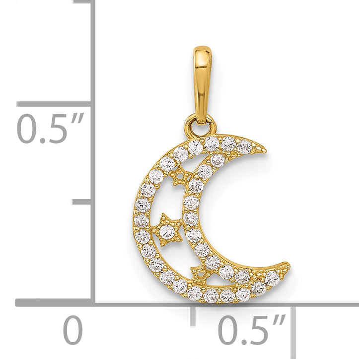 10K Polished Clear CZ Moon and Stars Charm