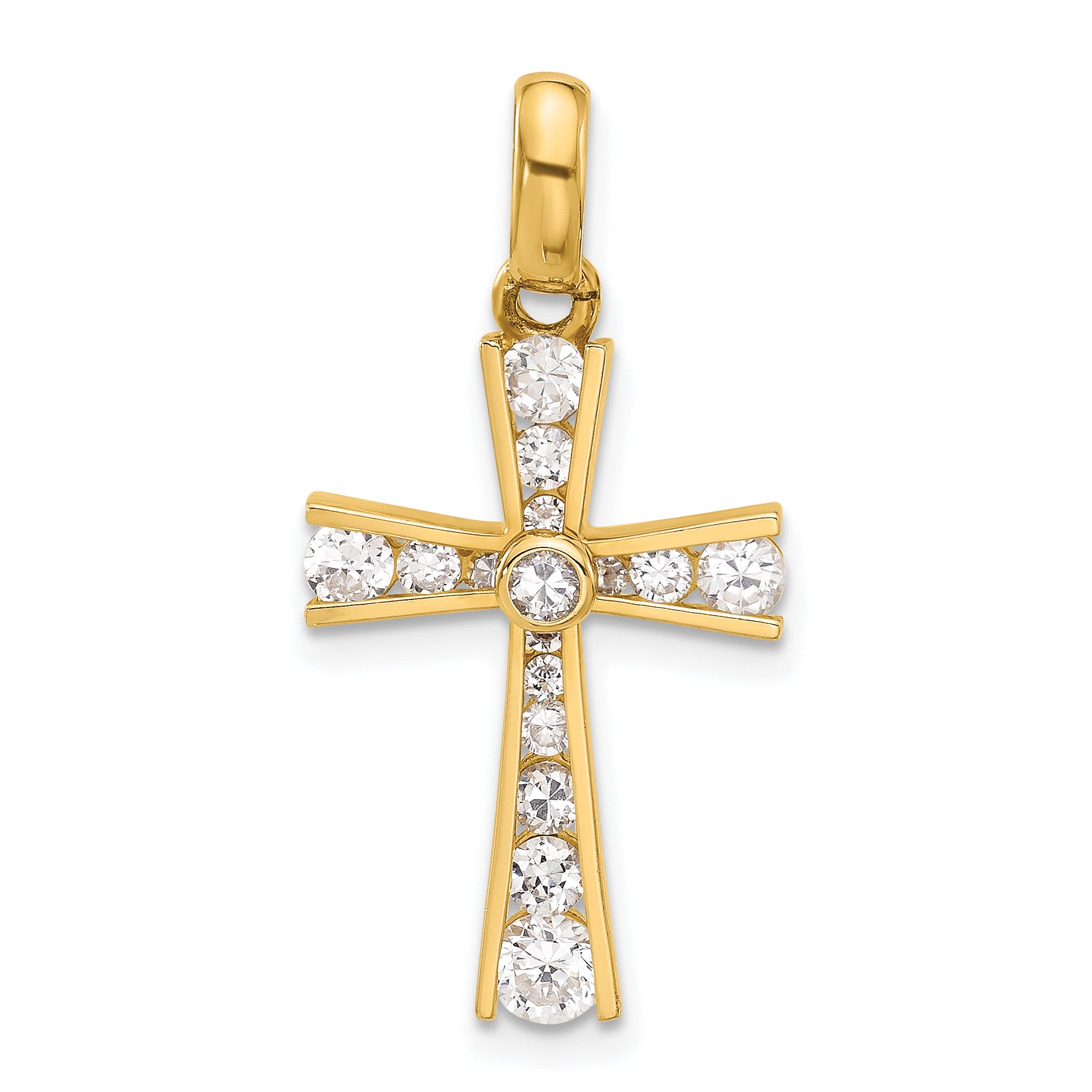 10K Polished CZ Latin Cross Pendant