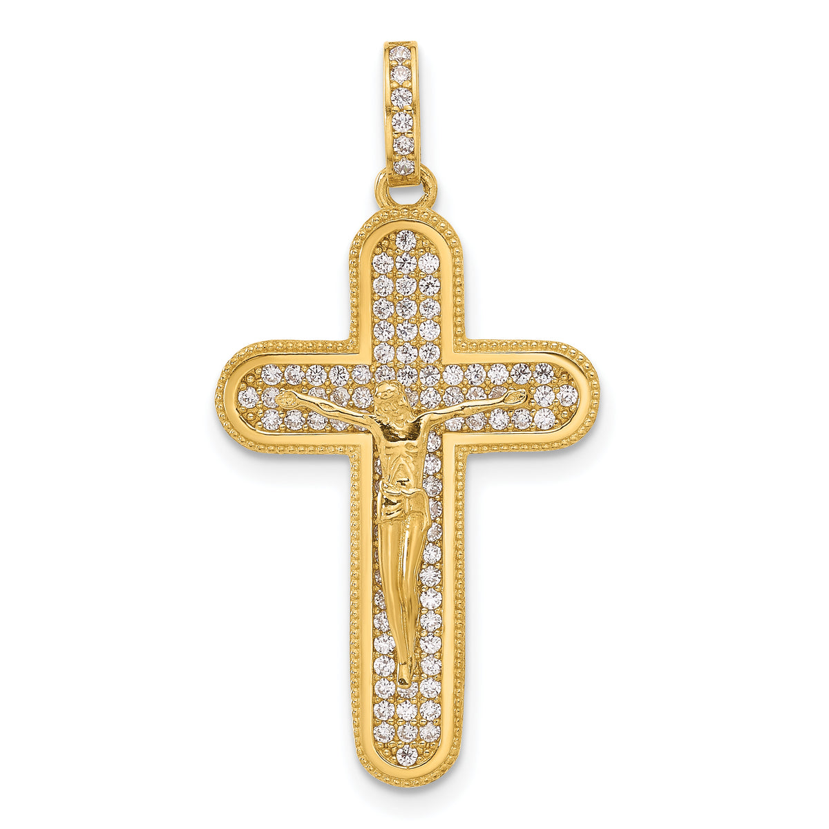 10K Polished CZ Crucifix Cross Pendant