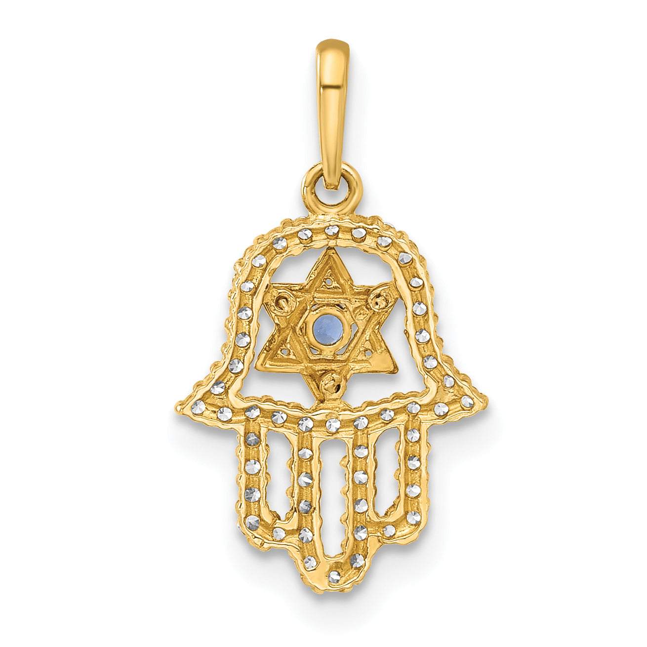 10K Polished CZ Evil Eye Hamsa Charm