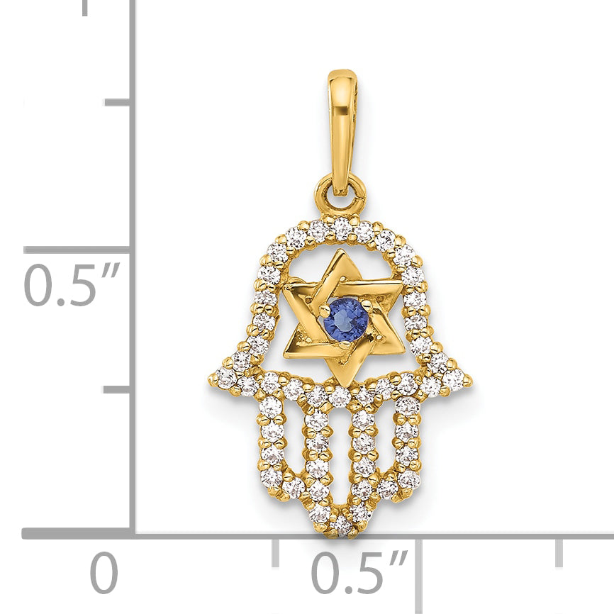 10K Polished CZ Evil Eye Hamsa Charm