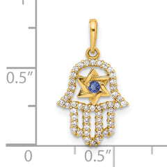 10K Polished CZ Evil Eye Hamsa Charm