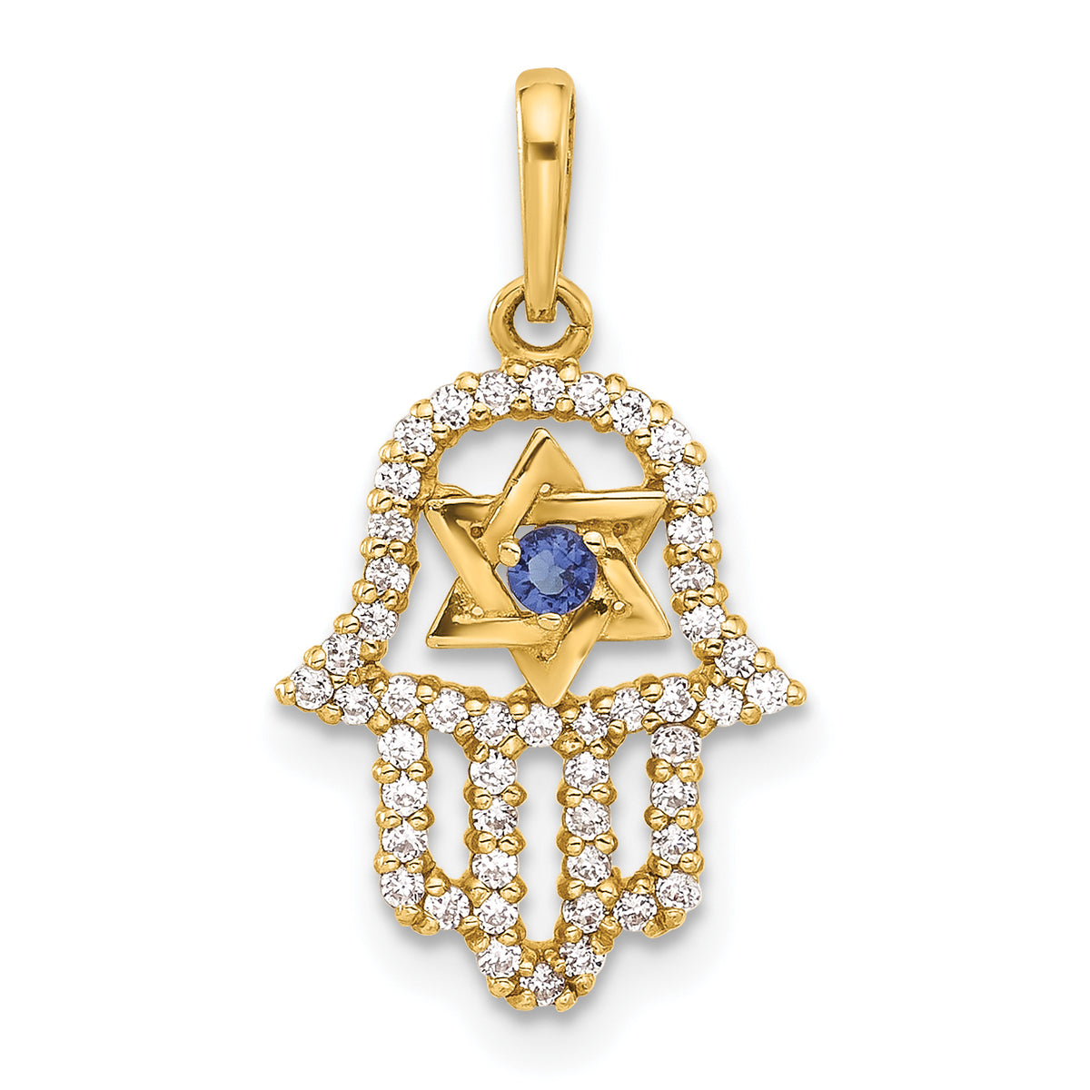 10K Polished CZ Evil Eye Hamsa Charm