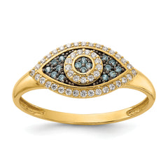 10K Polished Blue and White CZ Evil Eye Ring