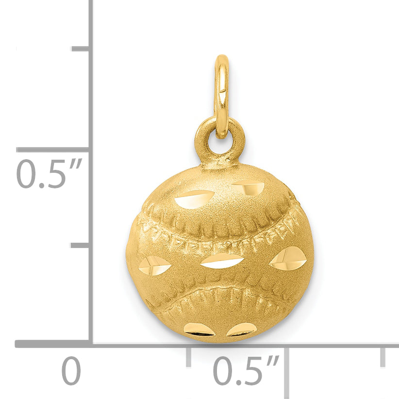 10K Gold Baseball Charm with Polished Finish Solid Yellow