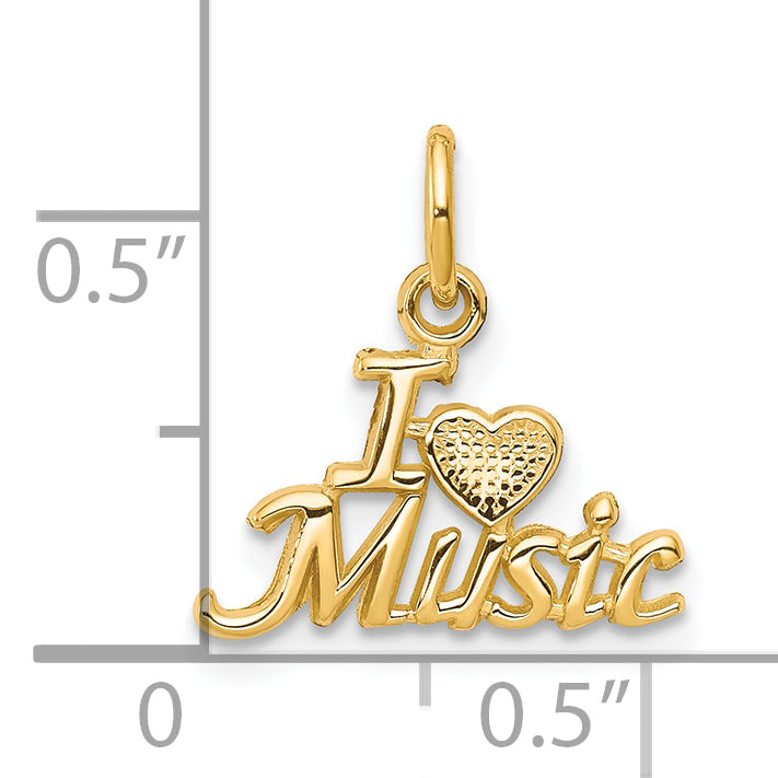 10K Gold I Love Music Charm with Polished Finish Solid