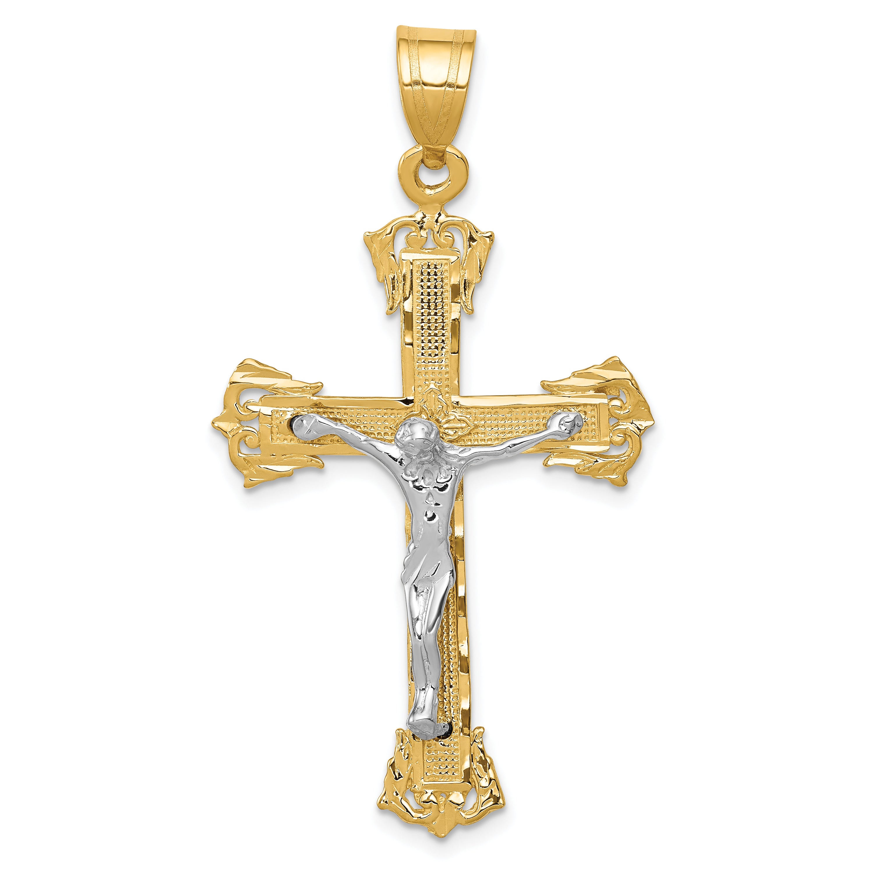 10k Two-tone Diamond-cut Crucifix Pendant