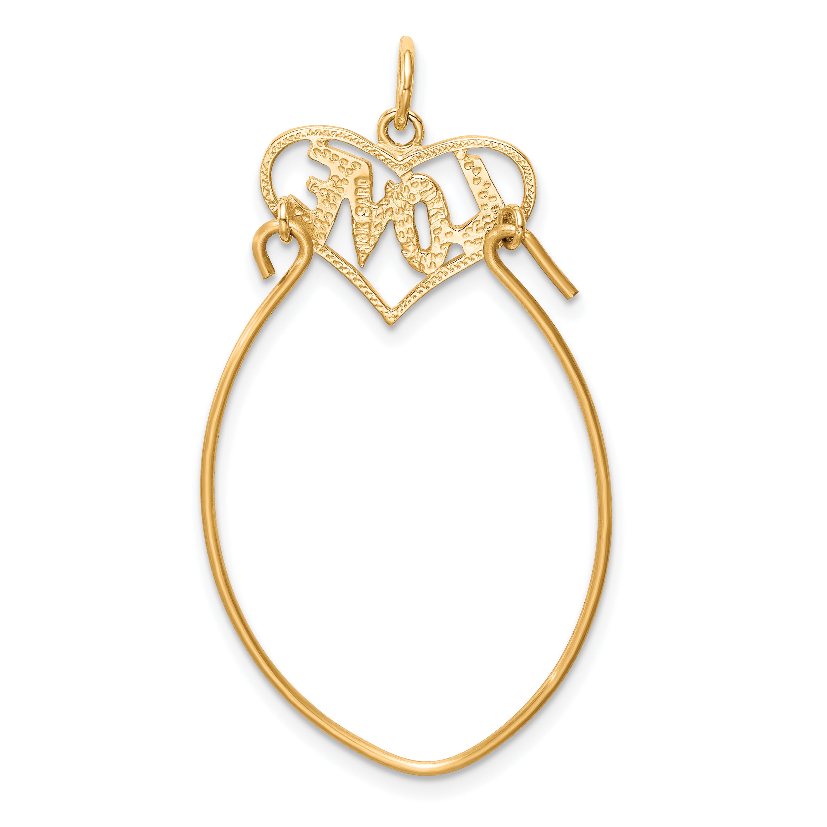 10K Gold Polished Filigree LOVE Charm Holder Pendant  Elegant and Timeless