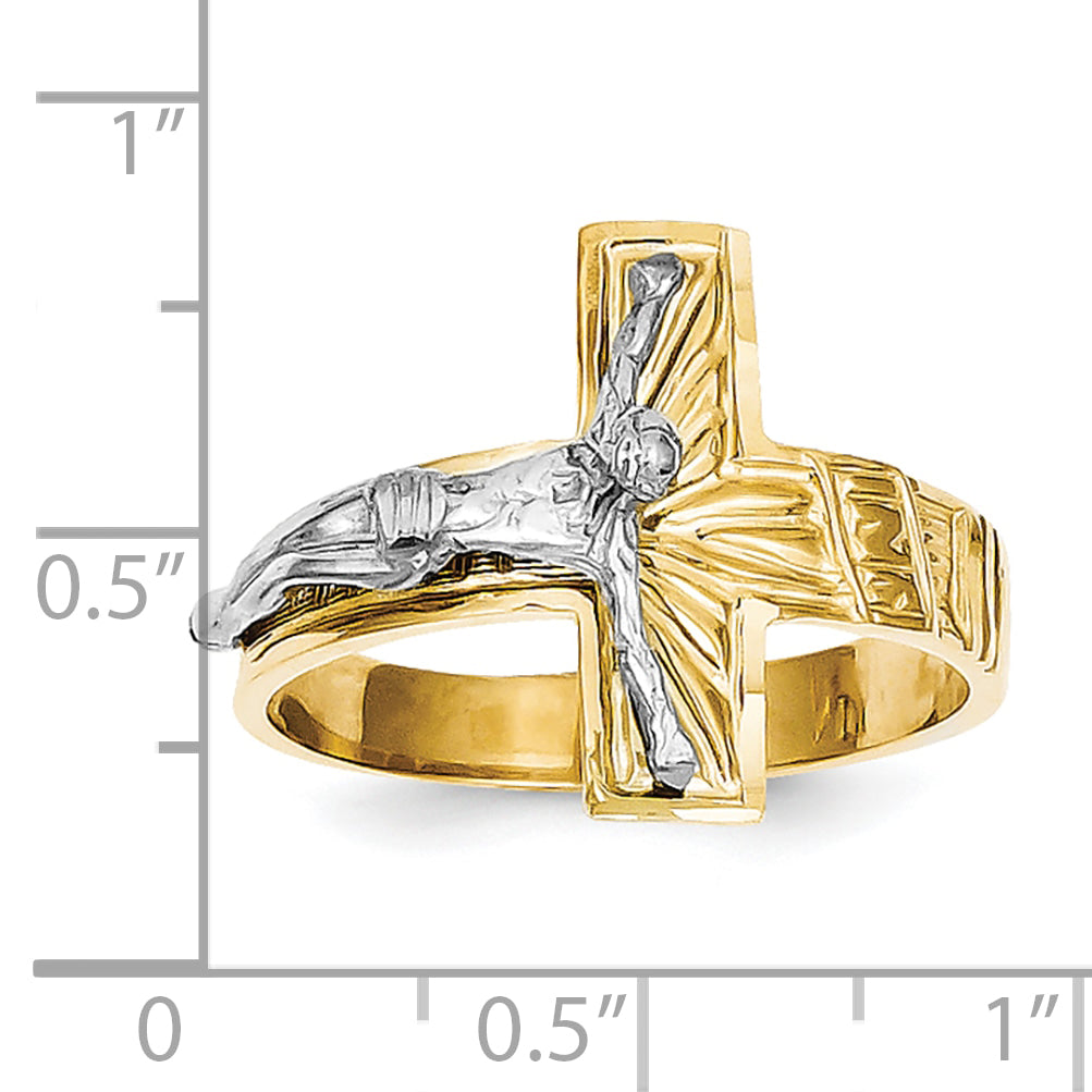 10k Two-tone Polished & Diamond-Cut Mens Crucifix Ring