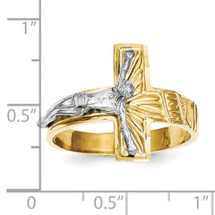 10k Two-tone Polished & Diamond-Cut Mens Crucifix Ring