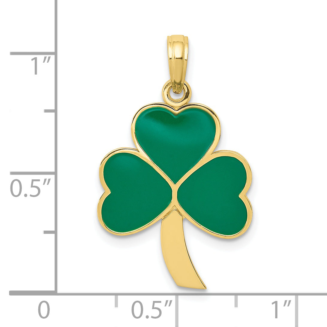 10k Green Enameled Shamrock Pendant