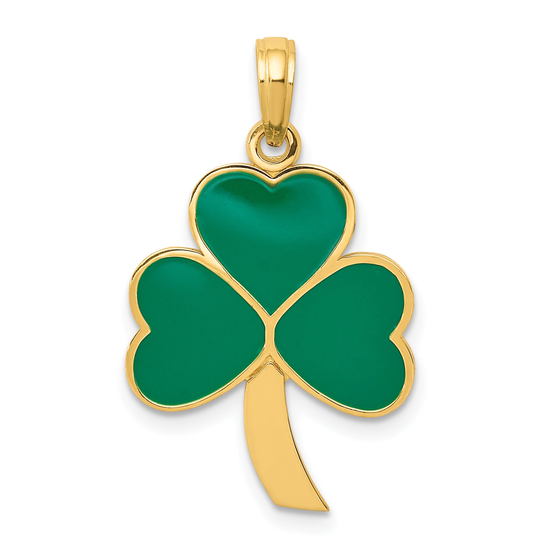 10k Green Enameled Shamrock Pendant