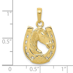 10k Solid Polished Horse Head in Horseshoe Pendant