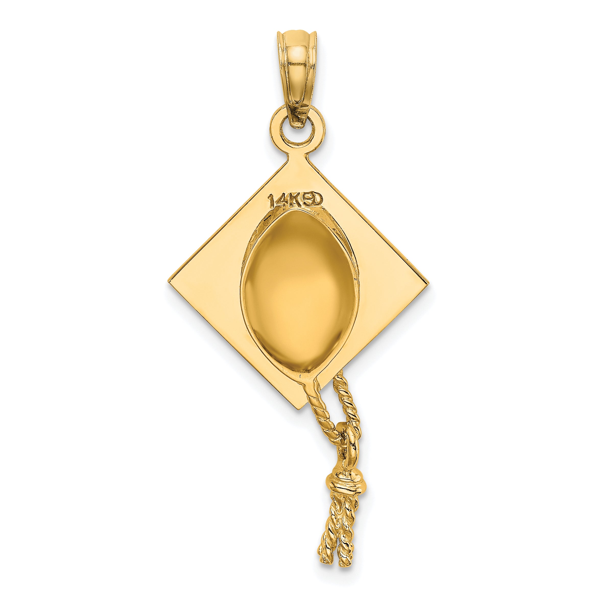 10k Solid Polished 3-D Graduation Cap Pendant