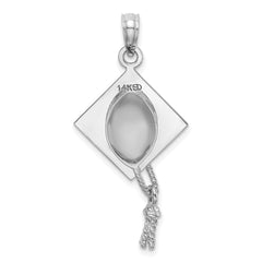 10K White Gold 3-D Graduation Cap w/ Moveable Tassle Charm