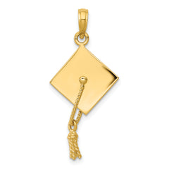 10k Solid Polished 3-D Graduation Cap Pendant