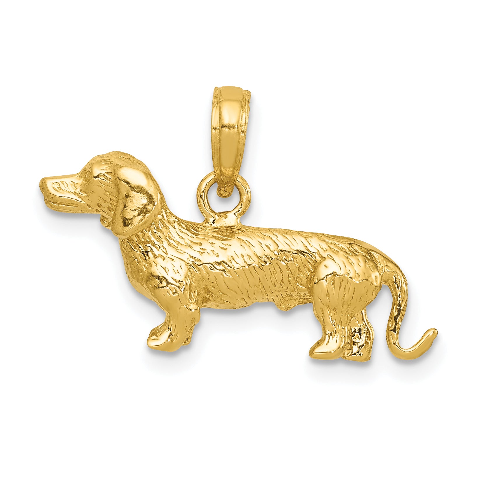 10k Solid Polished 3-Dimensional Wire Haired Dachshund Charm