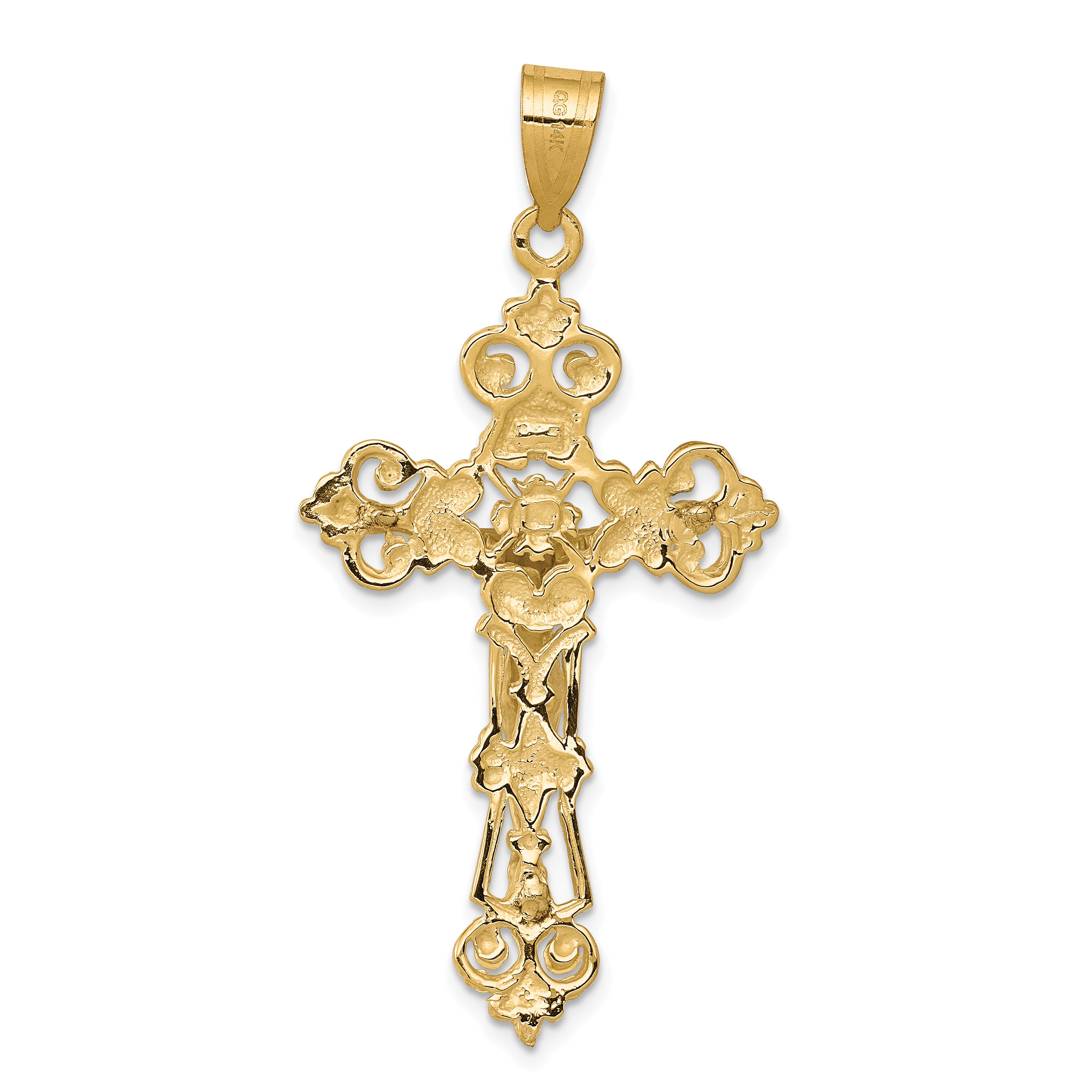 10k Two-tone INRI Fleur De Lis Crucifix Pendant