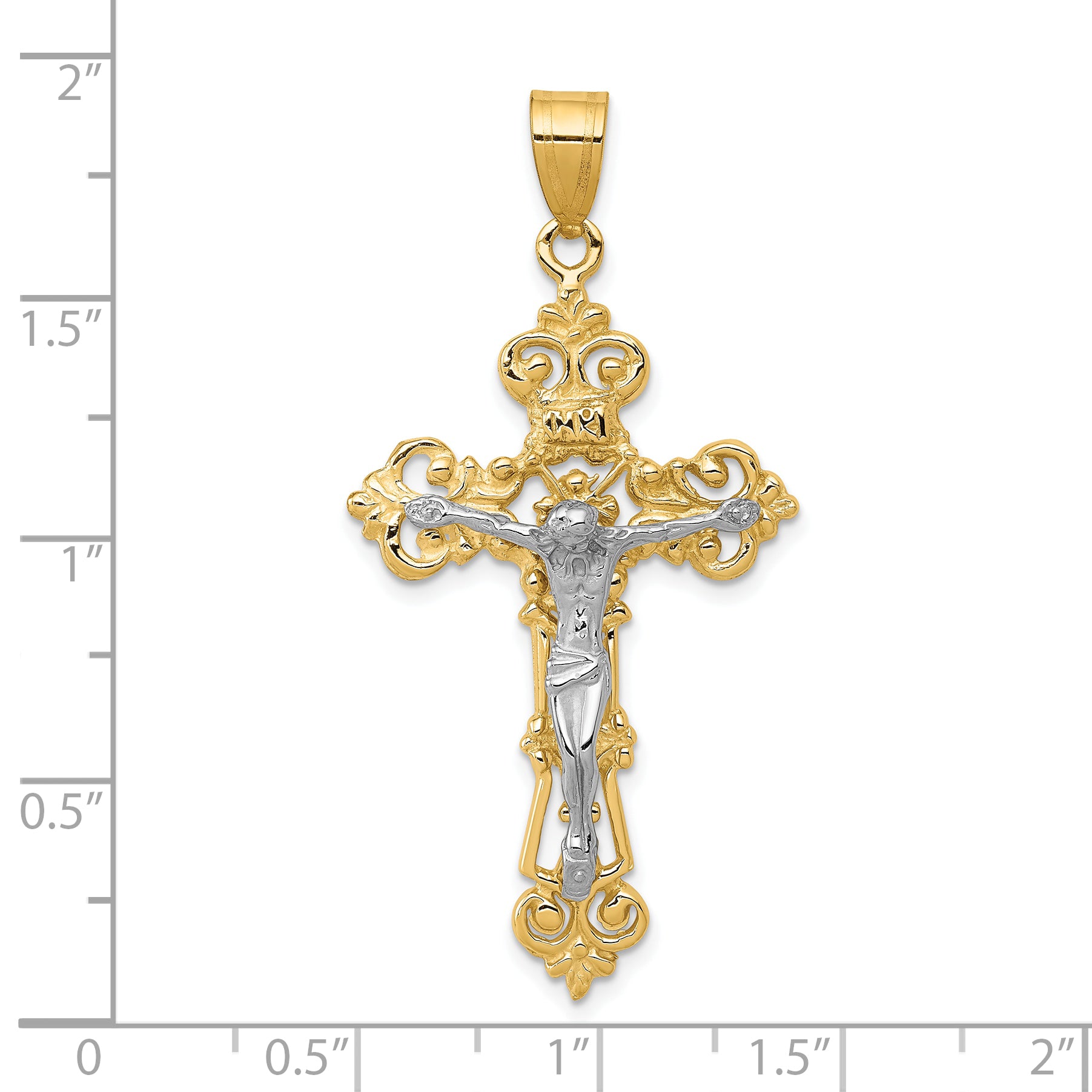 10k Two-tone INRI Fleur De Lis Crucifix Pendant