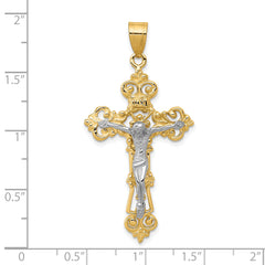 10k Two-tone INRI Fleur De Lis Crucifix Pendant