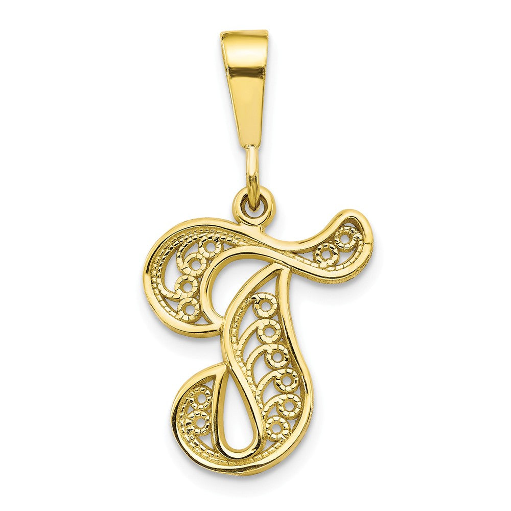 10K Gold Initial T Pendant Elegant Yellow Gold Charm by Sophia Jewelers