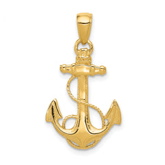 10K Solid Polished Anchor Pendant