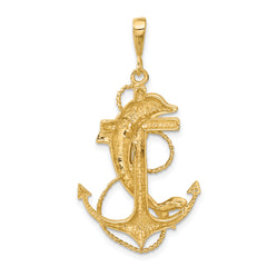 10k Solid Polished Anchor with Dolphin Pendant