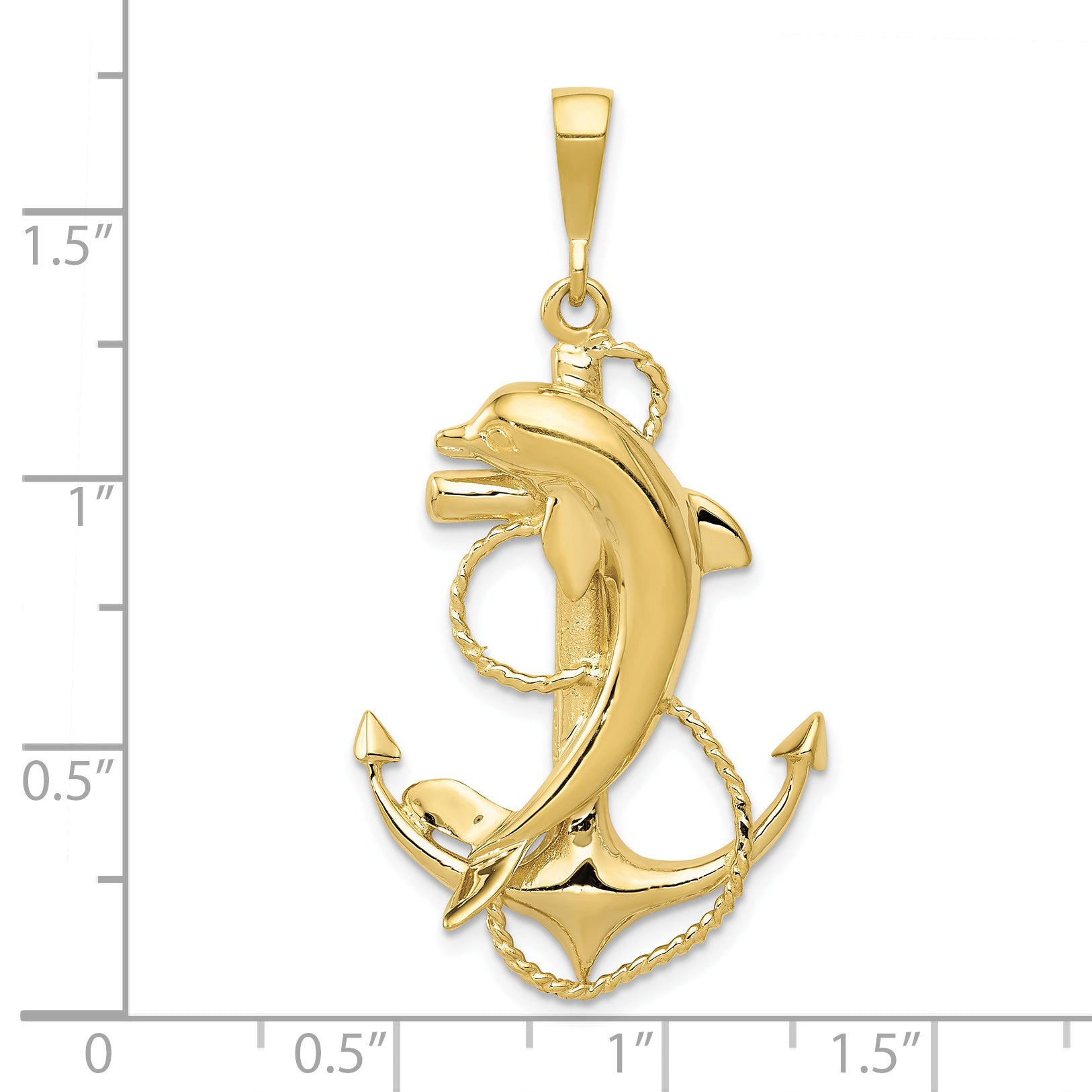 10k Solid Polished Anchor with Dolphin Pendant