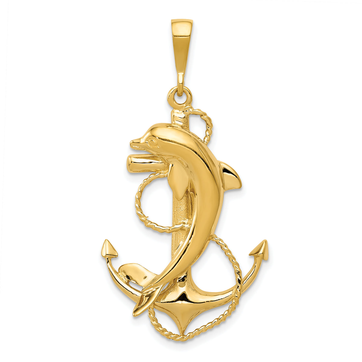 10k Solid Polished Anchor with Dolphin Pendant