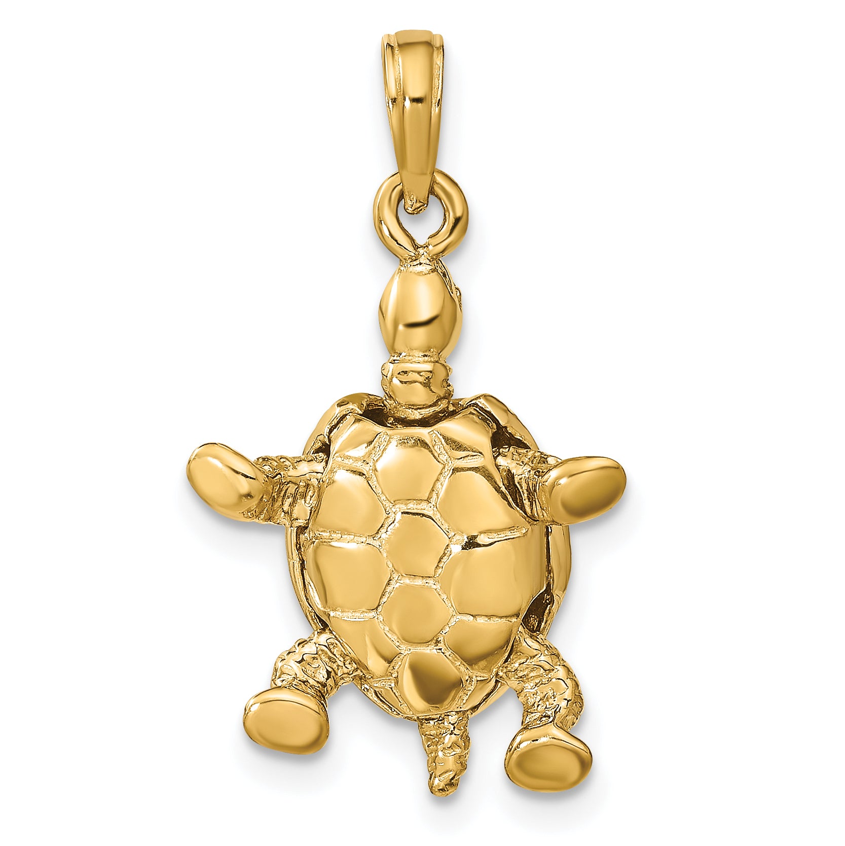 10K Solid Polished 3-D Moveable Turtle Pendant