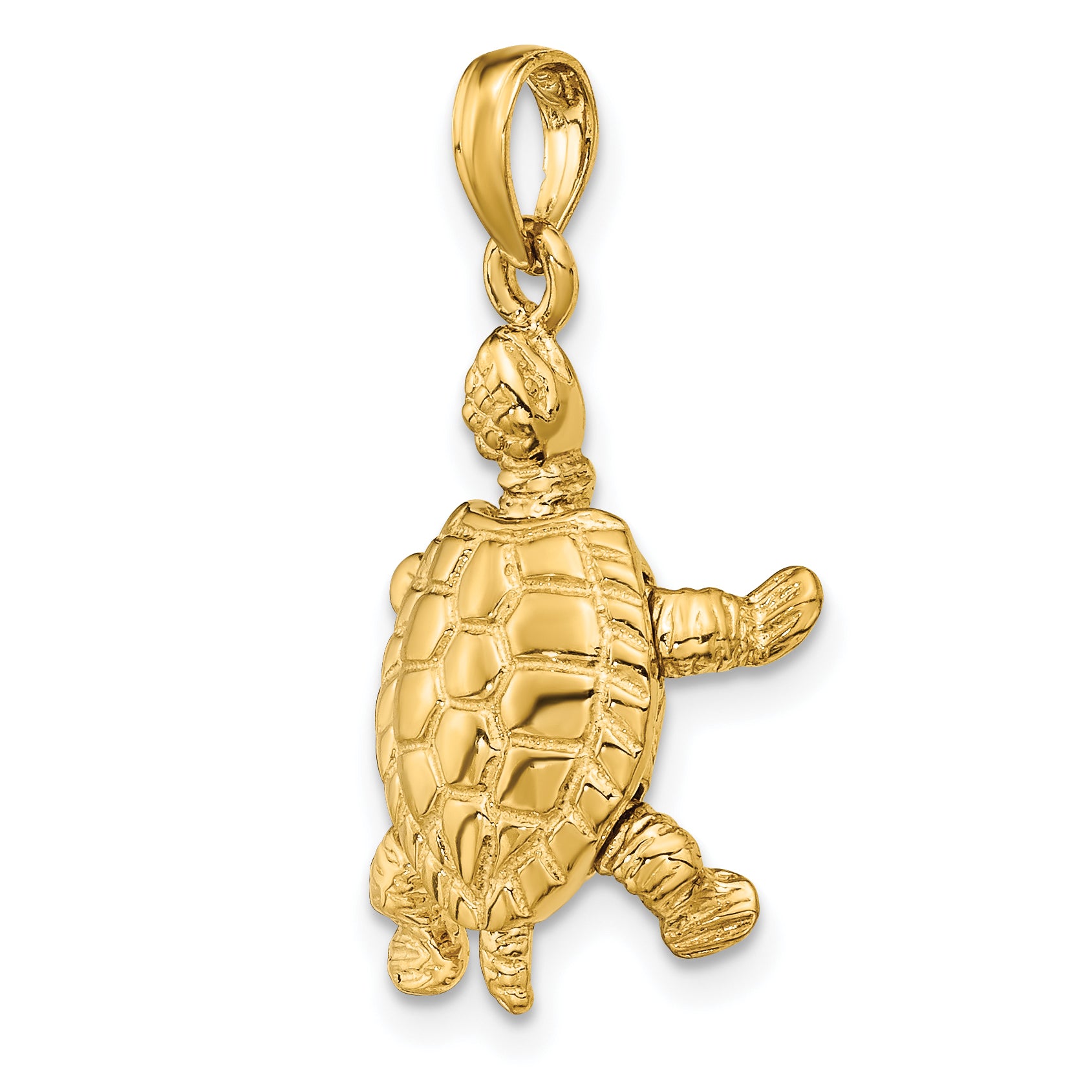 10K Solid Polished 3-D Moveable Turtle Pendant